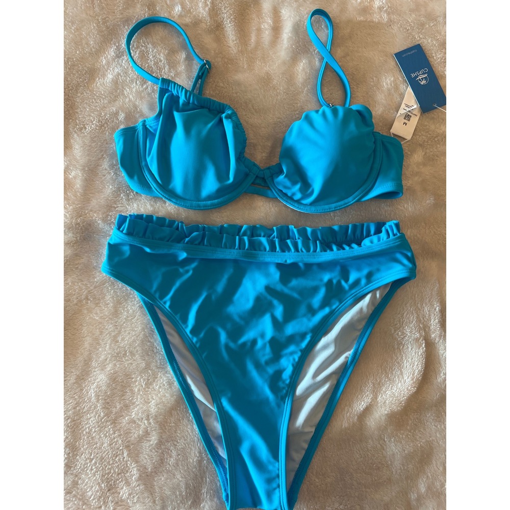 Cupshe Underwire Ruffle High Waist Bikini Set Medium NEW